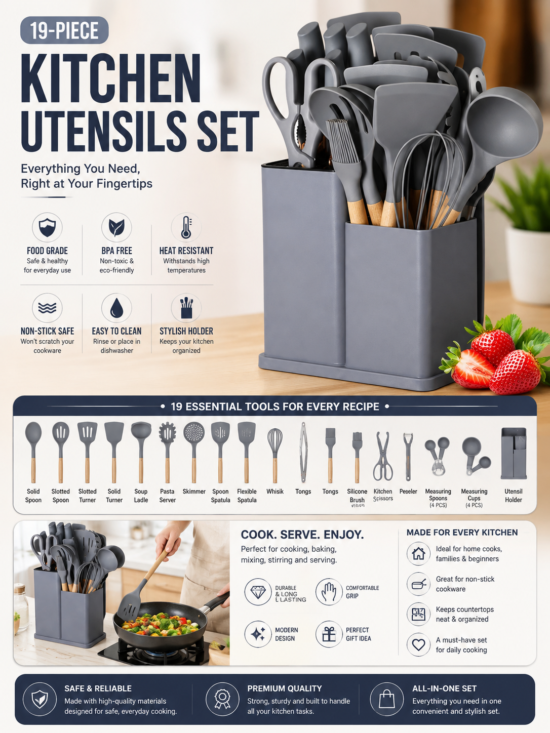 KITCHEN UTENSILS 19 PC